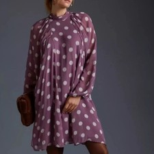 Anthropologie Maeve Long Sleeve Polka Dot Sheer Dress Lilac Womens XXS Feminine