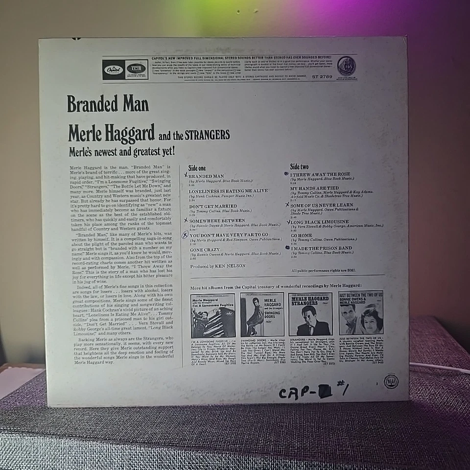 Merle Haggard–Branded Man–Capitol ST-2859 Vinyl Record LP Foto 2 de 2