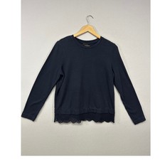 Boho Feminine Banana Republic Womens Size M Navy Blue Eyelet Lace Hem Cotton Top
