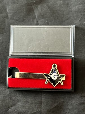 Blue Cut Out Square Compass Master Mason Tie Bar Necktie Gold Color Masonic NEW!