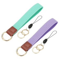 Keychain Wristlet, 2 Pcs Cute Keychain Woven Wrist, Light Purple/Light Green