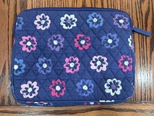Vera Bradley Ellie Flowers Quilted iPad Tablet Zipper Case Blue Pink Zipper