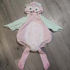 Carters Baby Owl Costume Romper Size 6-9 Months Pink Mint Striped Tights Hallowe