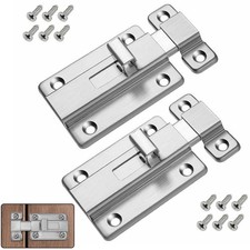 2Pcs Stainless Steel Latch Sliding Silver Doors Lock Keyless Door Bolt For Doors