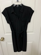 Woman's M Express Belted Black Dress-knee Length