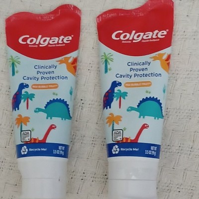 SET OF 2 Colgate Kids toothpaste dinosaurs Mild Bubble Fruit 3.5 oz