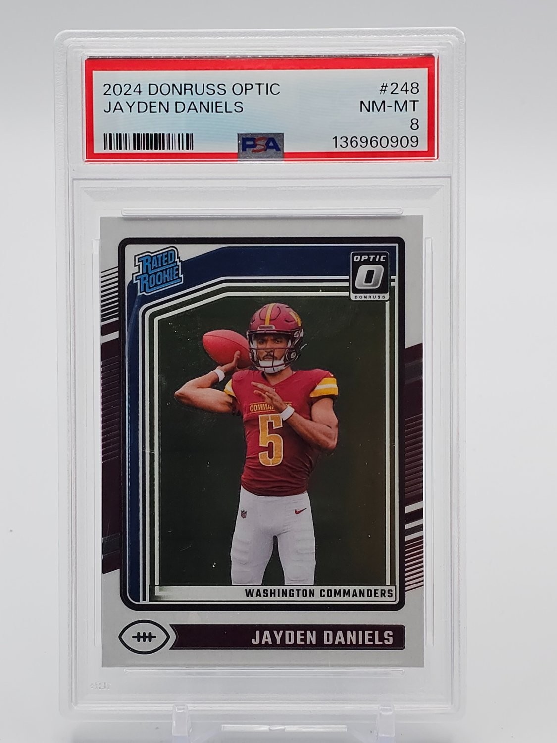 JAYDEN DANIELS 2024 DONRUSS OPTIC RATED ROOKIE RC #248 COMMANDERS PSA 8 Q0856