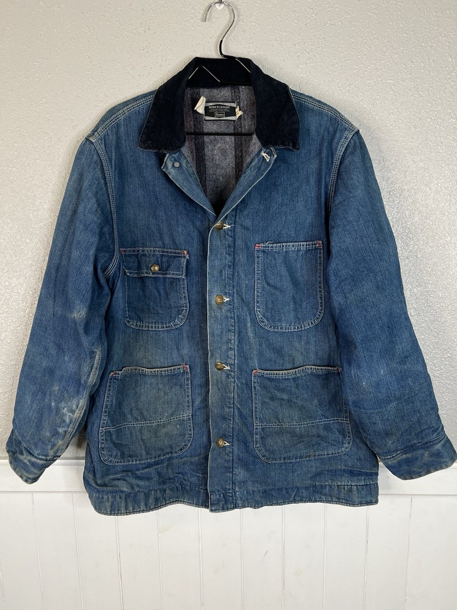 Sears WORK'N LEISURE デニムジャケット L Vintage Sears Work N Leisure Denim Blue Blanket Lined Chore