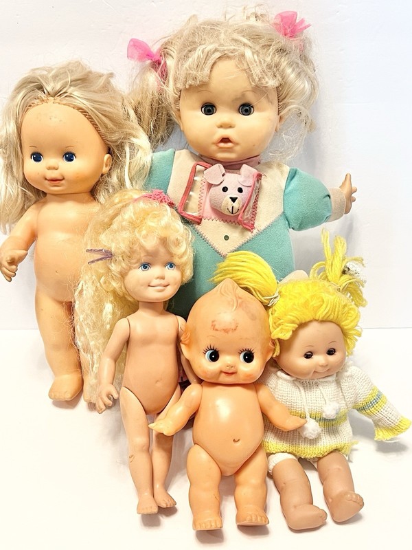 Vintage Doll Lot 5 Dolls Playskool Kewpie Ideal 1986 Lovee Ocean Toys Creepy
