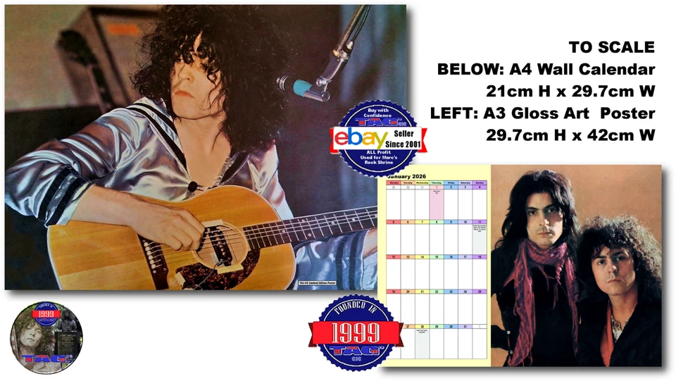 T.REX 14-PAGE 2026 WALL CALENDAR & A3 POSTER - A MARC BOLAN SHRINE FUNDRAISER - Image 4 of 4