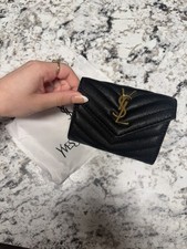 Saint Laurent Chevron Envelope Wallet Black Logo Folding Women's Card