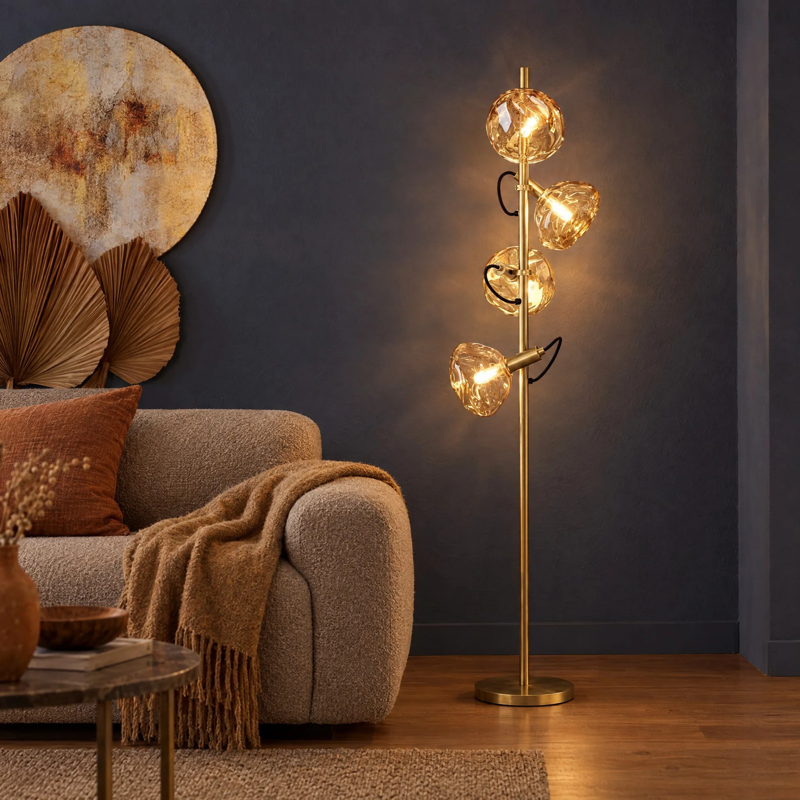 Lampada da terra BEUEL vetro 4 luci E14 oro moderna soggiorno piantana
