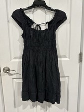 Anthropologie Linen Blend Black Mini Dress Size Small Petite Short Sleeve