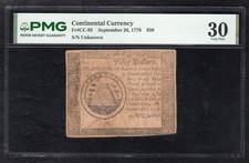 CC-85 SEPTEMBER 26, 1778 $50 FIFTY DOLLARS CONTINENTAL CURRENCY NOTE PMG VF-30
