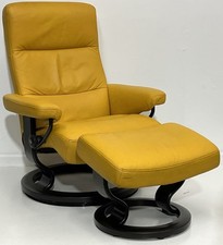 Ekornes Stressless Medium ATLANTIC Mustard Leather Swivel Recliner Chair Ottoman