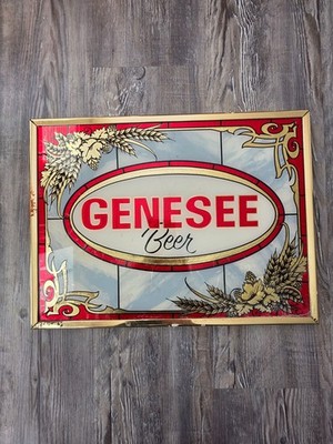 Vintage Red Glass Bar Sign GENESEE ~16'' x 12'' Well Used