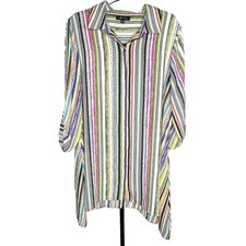 Melissa Paige Colorful Striped Shirt Dress Multicolor Size XL button down resort