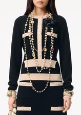 CHANEL 25K Black/Light Beige Cashmere Colorblock Pullover Sweater F 34/US 2