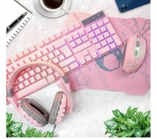 Pink Wired Gaming Set RGB Keyboard Mouse Headset Gamer PC Xbox PS Orzly RX250