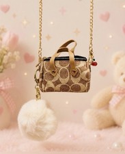 Mini Beige Fashion Bag, Keychain Accessories Pendants Cherry/Pom Pom Crossbody
