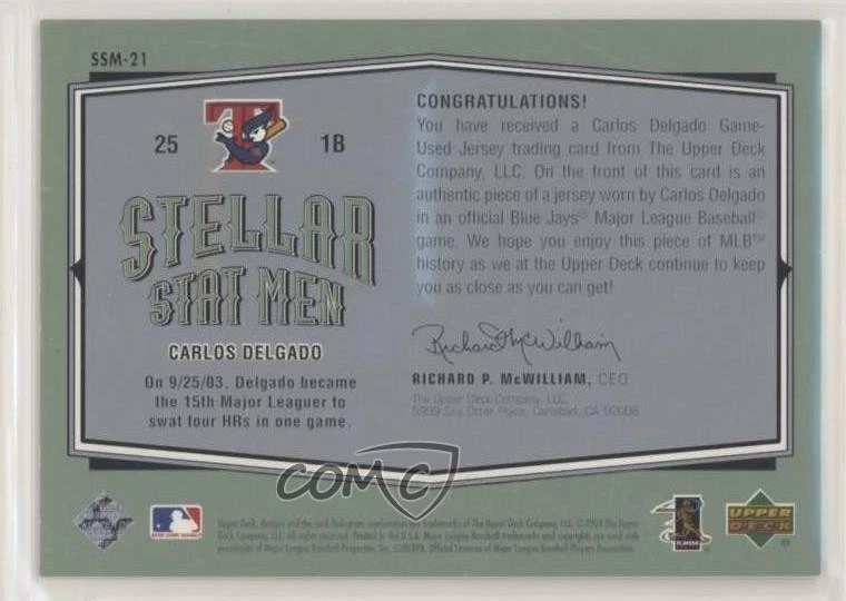 2004 Upper Deck Vintage Stellar Stat Men Carlos Delgado #SSM-21 - Image 2 of 2