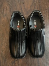Deer Stags kids Black Square Toe Slip-On Loafer Stitched Faux Leather Shoes