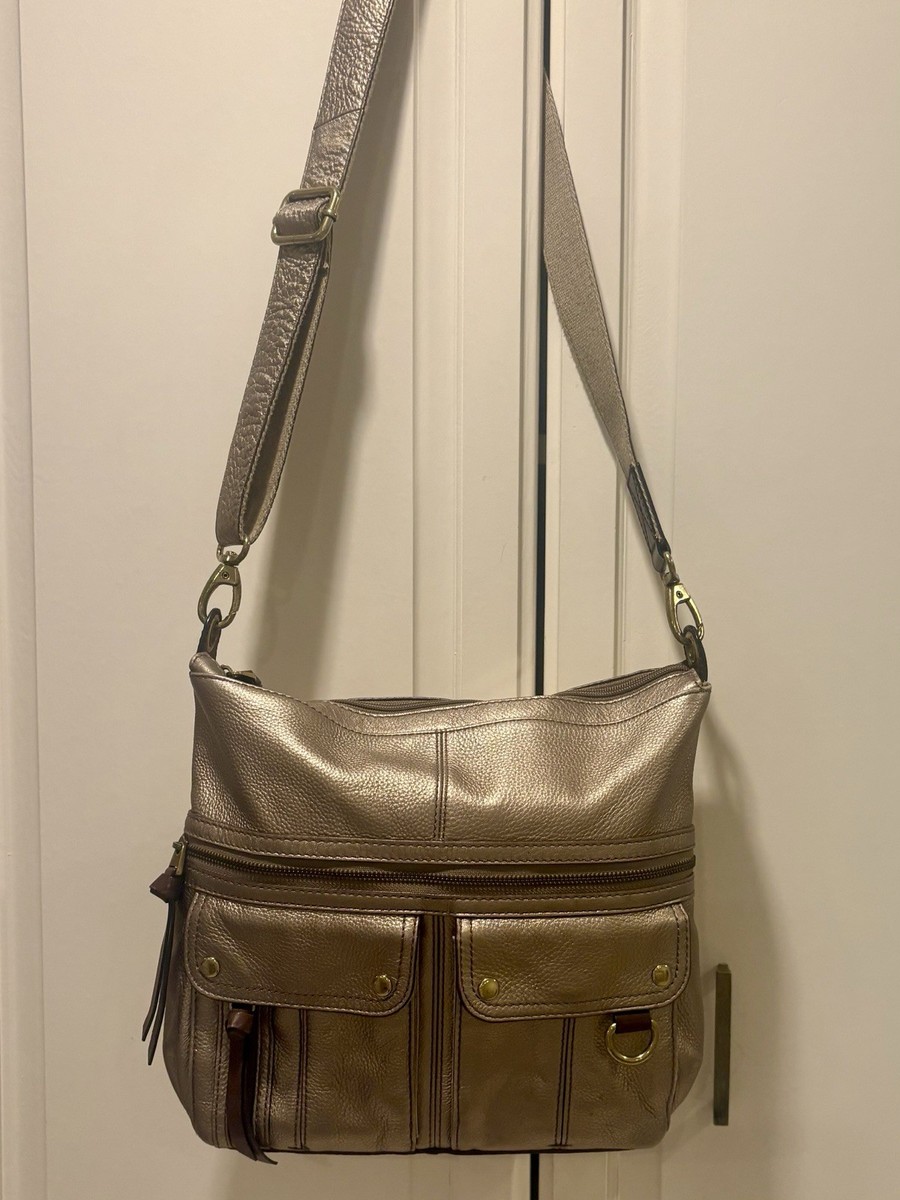 FOSSIL Morgan Traveler Gold Pebbled Leather Crossbody FOSSIL Morgan Traveler Gold Pebbled Leather Crossbody