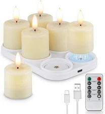 6 Rechargeable Flameless Votive Candles with Timer for Home Decor, Led Faux Batt