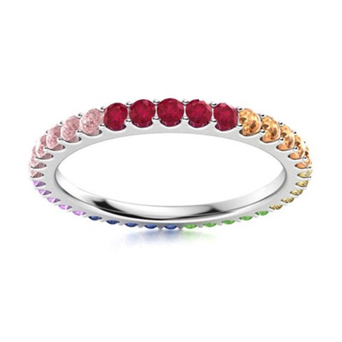 Full Eternity 2MM Round Shape Multi Gemstone 925 Sterling Silver Women Ring