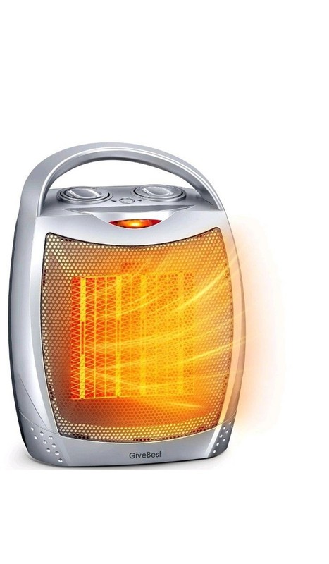 GiveBest Portable Electric Space Heater with Thermostat, 1500W/750W Silver