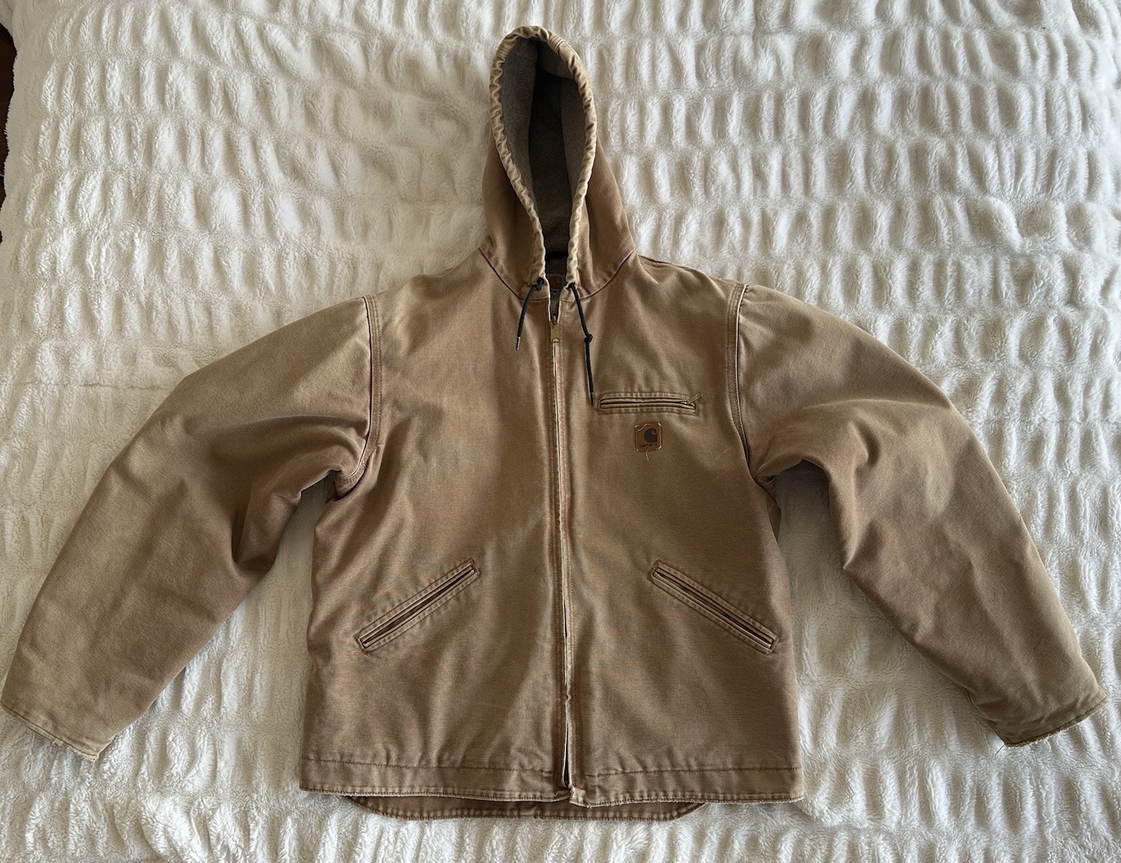 Vintage CARHARTT J141 BRN Hooded Canvas Zip Jacket Distressed Large Y2K USA Made image 8