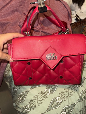 Steve Madden Red Quilted Satchel Top Handle Crossbody Detachable Strap