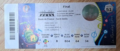Collectors Used Ticket UEFA Euro 2016 #51 Portugal France FINAL Cristiano Ronaldo