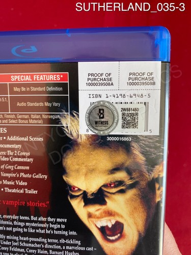 Kiefer Sutherland autographed signed The Lost Boys Blu-Ray Beckett COA - Picture 3 of 4