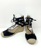 Vionic Orthotic Lace-up Wedge Espadrilles Calypso Black Suede 6 NEW