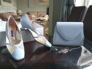 pale blue court shoes and matching bag