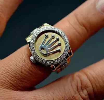 Rolex Crown Men's Round Lab Created Diamond Wedding 14K Yellow Gold Plated Ring