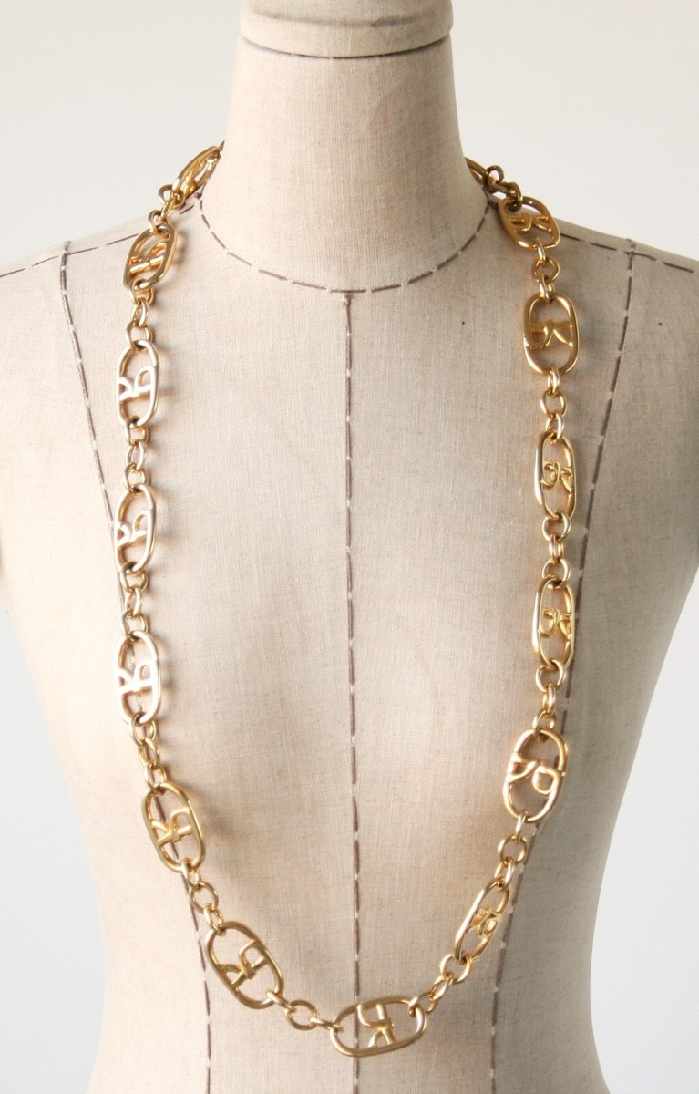 Roberta Di Camerino R Logo Golden Chain Belt 38” Please Read Description Roberta di Camerino Vintage 1970s Golden R Logo Emblem Chain  main image 3
