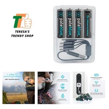 USB Rechargeable AA Batteries by Pale Blue, Lithium Ion 1.5v 1700 mAh, Charge...