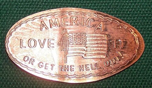 LID-1 : Cent allongé vintage : AMERIQUE - LOVE IT OR GET THE HELL OUT ! - Photo 1 sur 3