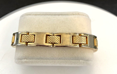Men's Golf Link Bracelet Stainless Steel Magnetic Therapy Elements Gold Tone