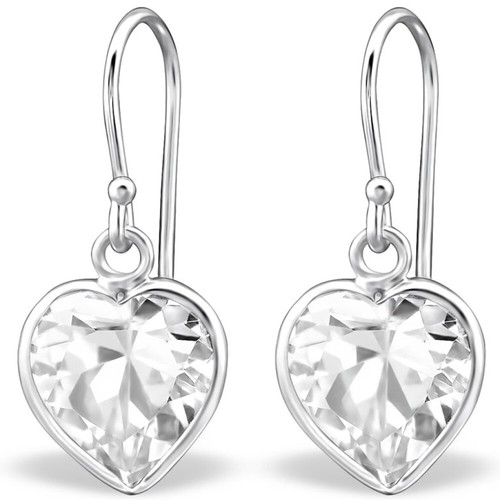 Love Heart Hook Earrings 925 Sterling Silver CZ Short Drop Ladies Birthstone UK - Picture 7 of 11