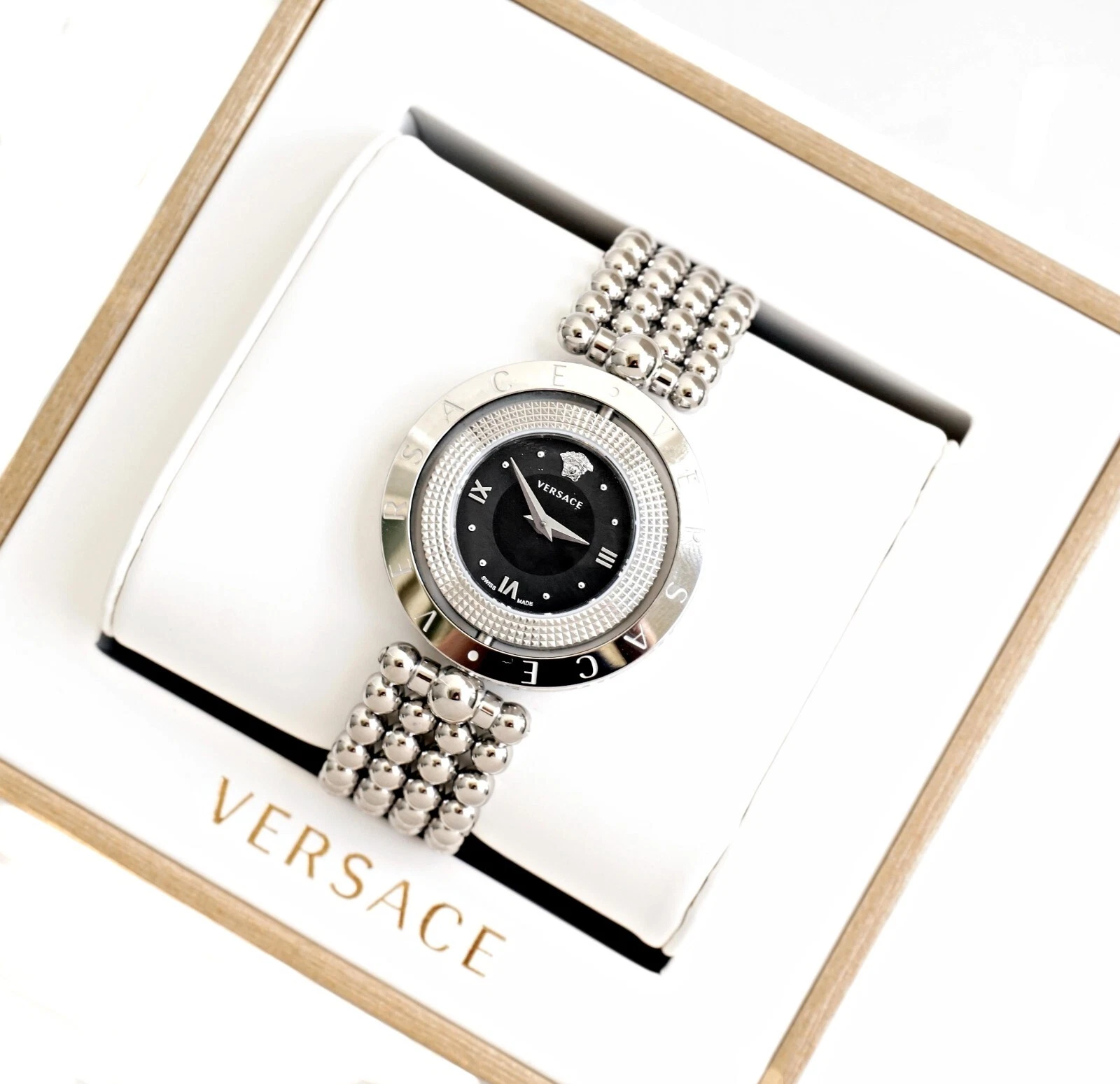 Orologio donna Versace VE7900620 EON lunetta girevole IP argento SWISS MADE nuovo