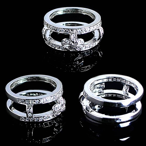 DESIGNER REPLICA_*Fleur de Lis*_RING SET_CZ / TEAL ENAMEL_SZ-6_925 SILVER_NF - Picture 2 of 7