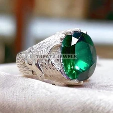 Emerald Oval Cut Gemstone With 925 Sterling Silver Ring For Men's #601