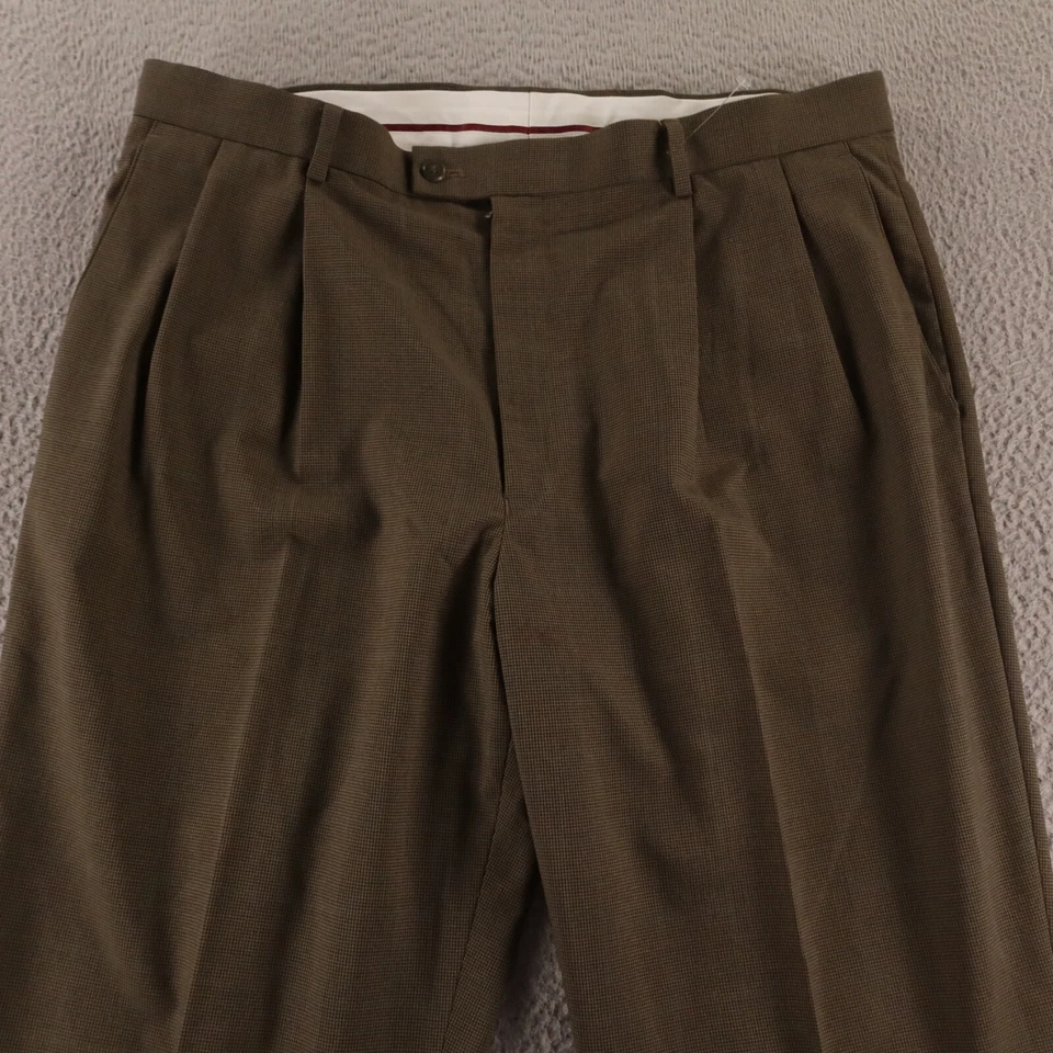 Pantalones Hopsack Para Hombre 38 Marrón Pata de Gallo Cuadros Transpirables Plisados Puños 38x30 Foto 2 de 4