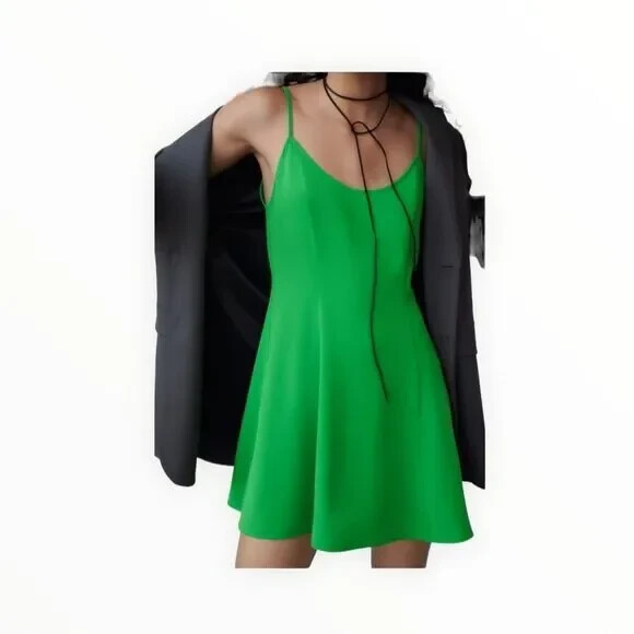 New Zara Apple Green Sleeveless Strappy Summer Flowy Mini Short Dress Sz M  | eBay