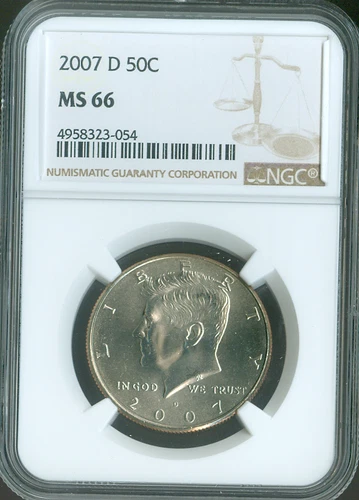 2007 D KENNEDY HALF DOLLAR NGC MS66.
