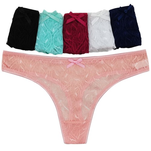 6X Womens Cotton G-string Thongs Underwear Sexy Lace Briefs Panties Knickers - Picture 3 of 14