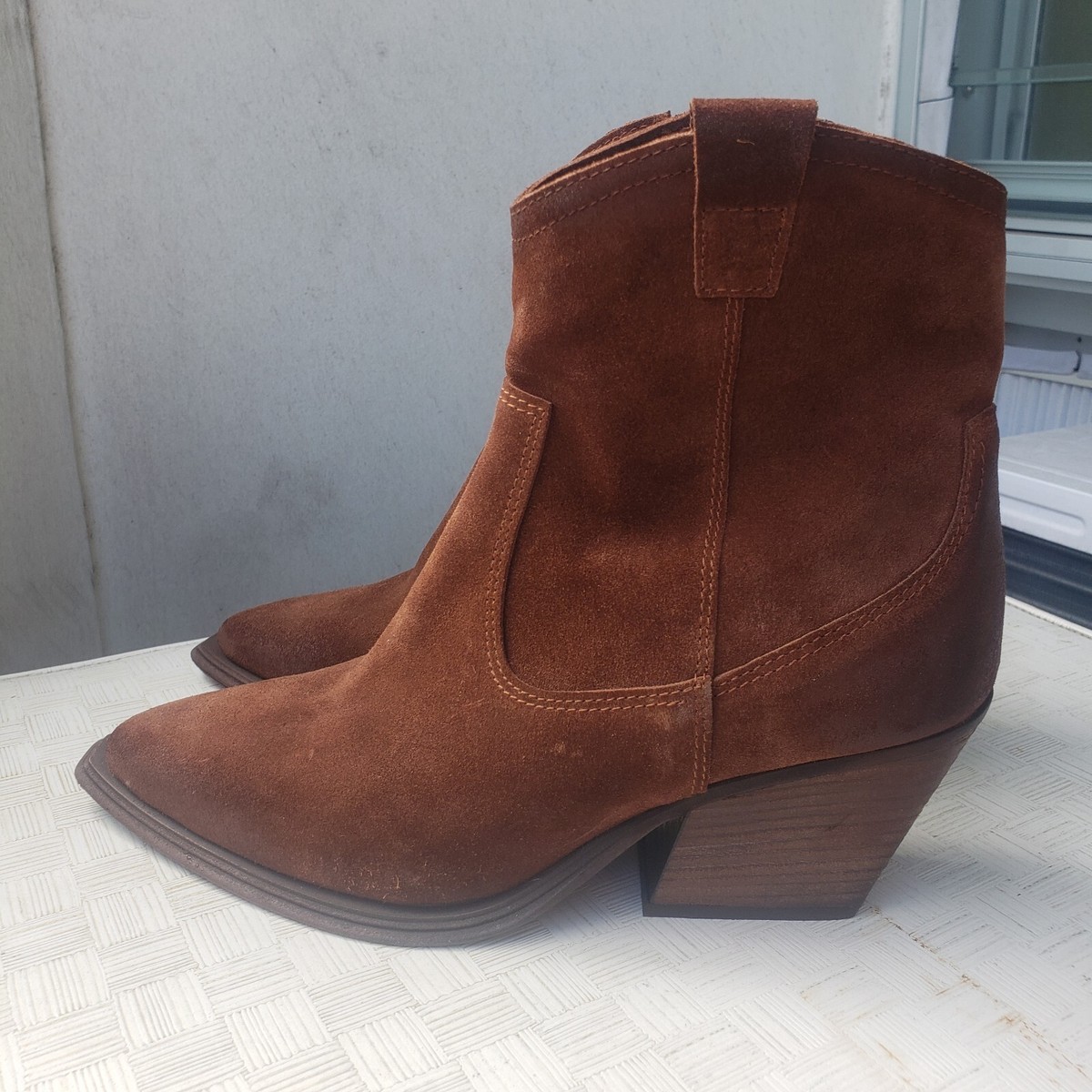 Emanuele‎ Crasto Women\'s Mid Calf Tan Brown Leather Boots Made In Italy Sz 39 Emanuele Crasto Italy Women Sz 8.5 western chestnut suede  main image 2